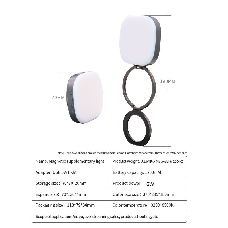 AL-80 Portable Beauty Phone Clip Foldable Magnetic Led Fill Light with Mirror - 图片 5