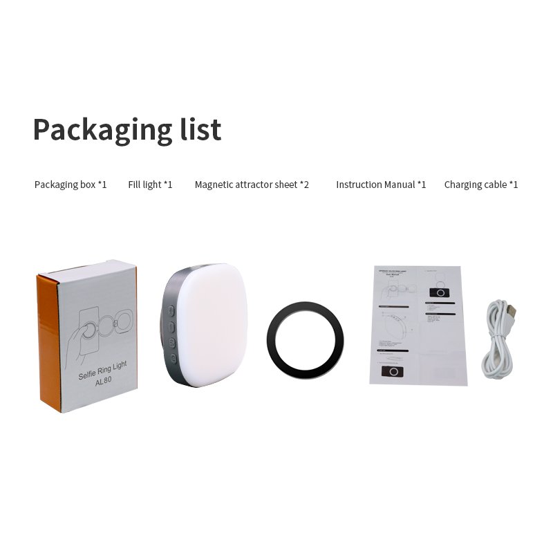 AL-80 Portable Beauty Phone Clip Foldable Magnetic Led Fill Light with Mirror - 图片 6